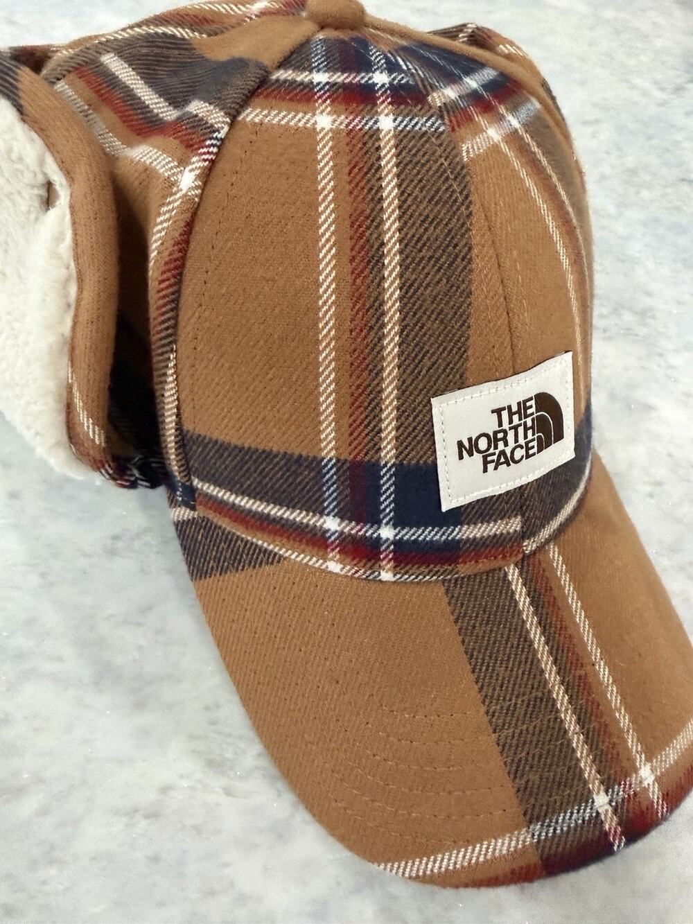 The North Face Campshire Check Ear Flap Hat Cap Plaid Brown Outdoor Cold Hike